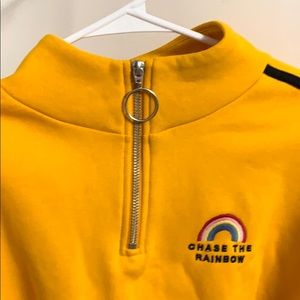 yellow chase the rainbow half zip hoodie